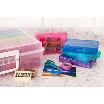 IRIS USA 4"x 6" Photo Storage Box Container Keeper Organizer, 2-Pack, Main Container with 16 Organization Cases for Pictures Crafts Scrapbooking Stationery, Protection Organization, Multi-color/Clear
