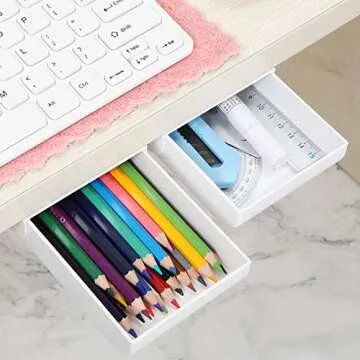 4 Pieces Drawer Pencil Tray Desk Organizer Self-Adhesive Pop-Up Latent Drawer Organizer, Expandable Drawer Storing Tray, Hiding Under The Table Desktop Organizer Set for Office and Desk
