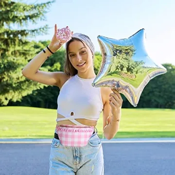 Belt Bag for Women Gingham Ruffle Crossbody Fanny Pack with Adjustable Strap,Cute Mini Everywhere Fashion Waist Pack Bag Bum bag for Traveling Hiking Cycling Running Casual (Pink) ﻿