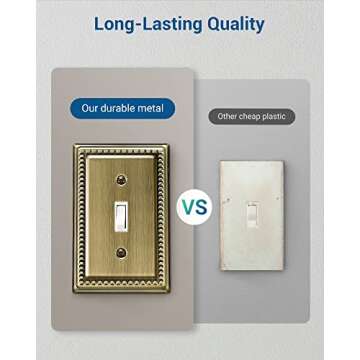 DEWENWILS 4 Pack Metal Outlet Covers, Single Toggle Wall Plate Cover, Antique Brass Light Switch Cov...