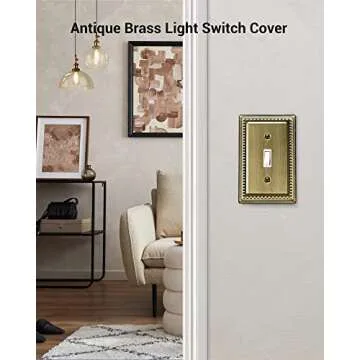 DEWENWILS 4 Pack Metal Outlet Covers, Single Toggle Wall Plate Cover, Antique Brass Light Switch Cover Plates, 4.92"×3.14" Sunken Pearls Decorative Wall Plates Electrical Outlets