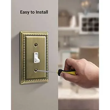 DEWENWILS 4 Pack Metal Outlet Covers, Single Toggle Wall Plate Cover, Antique Brass Light Switch Cover Plates, 4.92"×3.14" Sunken Pearls Decorative Wall Plates Electrical Outlets