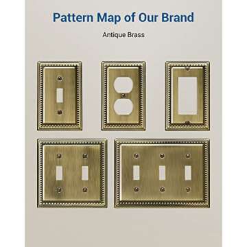 DEWENWILS 4 Pack Metal Outlet Covers, Single Toggle Wall Plate Cover, Antique Brass Light Switch Cover Plates, 4.92"×3.14" Sunken Pearls Decorative Wall Plates Electrical Outlets