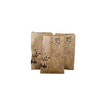 N'icePackaging 100 Qty 4" x 6" Decorative Flat Paper Gift Bags - Newsprint Pattern on Brown Kraft Bags - For Sales/Treats/Parties Cookies/Gifts