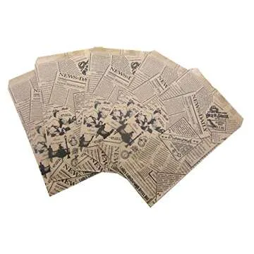N'icePackaging 100 Qty 4" x 6" Decorative Flat Paper Gift Bags - Newsprint Pattern on Brown Kraft Bags - For Sales/Treats/Parties Cookies/Gifts