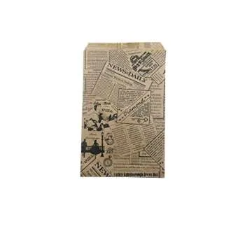 N'icePackaging 100 Qty 4" x 6" Decorative Flat Paper Gift Bags - Newsprint Pattern on Brown Kraft Bags - For Sales/Treats/Parties Cookies/Gifts