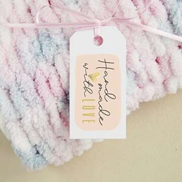 300 Handmade with Love Stickers in Sheets | 1.75" x 2.75" Special Cut Size | Typical Shape Design with Gold Foil and Light Peach Background | Highly Recommended for Small Business Owners (1 Pack)