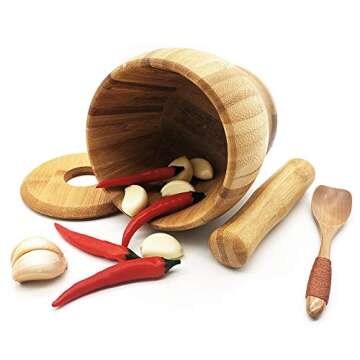 Elegant Wooden Mortar and Pestle Set for Grinding Spices
