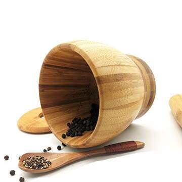 Wooden Mortar and Pestle Set with Lid and Spoon