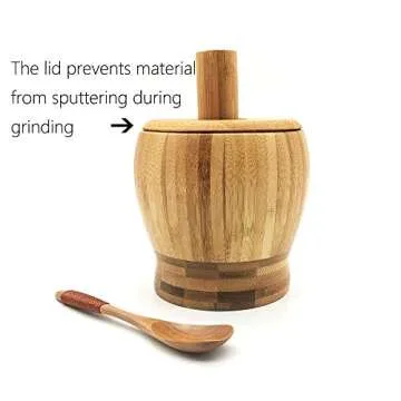 Wooden Mortar and Pestle Set with Lid and Spoon
