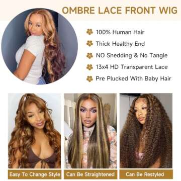 26 Inch Ombre Lace Front Wig Human Hair - Perfectly Styled Women's Wig