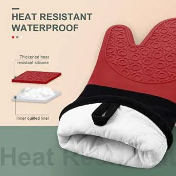Sungwoo Extra Long Silicone Oven Mitts - Heat Resistant Gloves for Grilling, Baking & Cooking | 1 Pa...