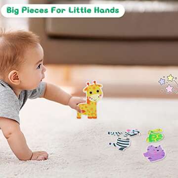 FLYINGSEEDS 6 Packs Safari Animals Shaped Wooden Jigsaw Puzzles for Toddlers Ages 1-3, Level-up Puzzles for Beginner, Montessori Learning Toys Preschool Educational Activity for Kids Ages 2-5