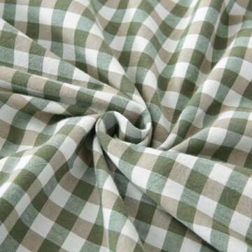 Silnuo Green/White Plaid Ruffled Body Pillow Sham Washed Cotton Shabby Checkered Gingham Pillow Cover 20"x54"