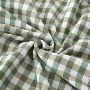 Silnuo Green/White Plaid Ruffled Body Pillow Sham Washed Cotton Shabby Checkered Gingham Pillow Cover 20"x54"