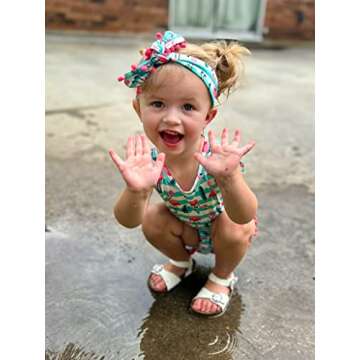 12-18 Months Kid Child Girl Flamingo Leaves Print Summer Layette Bodysuit Acive Pom Pom Green White Stripes Onesie 1pcs