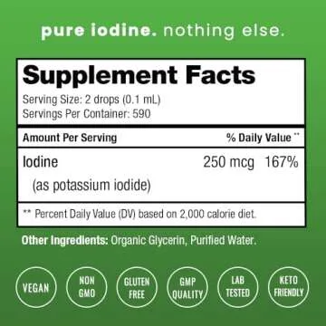 Organic Iodine Liquid Drops - 250 mcg Iodine Supplement for Women & Men - Potassium Iodide Solution ...