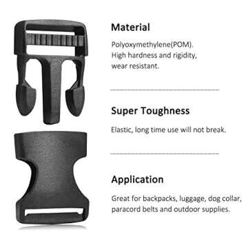 20Pack Plastic Buckles 1 Inch Quick Side Release Buckles for Backpack Webbing Belt (Black)