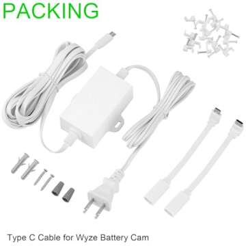 Uogw 50Ft/15m Outdoor Power Adapter - Compatible with Wyze Cam V4, Pan V3, OG, Battery Cam Pro - Waterproof Power Cable