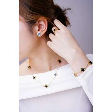 OSIRIDEH2 Clover Jewelry Set 18K Gold Plated Flower Design Stainless Steel Necklace for Women, Elega...