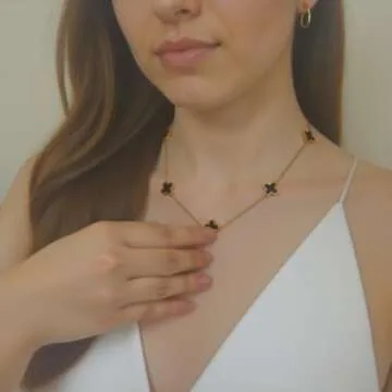 OSIRIDEH2 Clover Jewelry Set 18K Gold Plated Flower Design Stainless Steel Necklace for Women, Elegant Floral Style Necklace Bracelet Jewelry Gift (Black 4pcs)