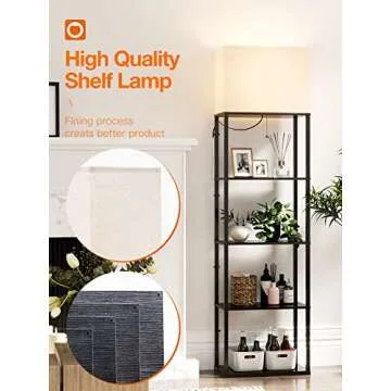addlon Floor lamp with Shelves Super Large Size (19''W), 5-Tier Modern Floor lamp with 3 Color Temperatures LED Bulb, Display Shelf lamp for Living Room, Bedroom and Office - Black