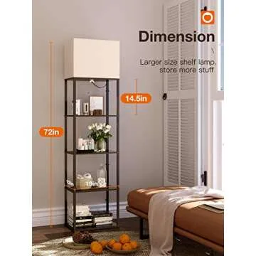 addlon Floor lamp with Shelves Super Large Size (19''W), 5-Tier Modern Floor lamp with 3 Color Temperatures LED Bulb, Display Shelf lamp for Living Room, Bedroom and Office - Black