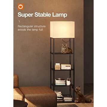 addlon Floor lamp with Shelves Super Large Size (19''W), 5-Tier Modern Floor lamp with 3 Color Temperatures LED Bulb, Display Shelf lamp for Living Room, Bedroom and Office - Black