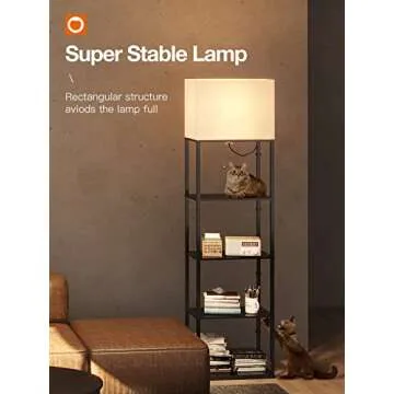 addlon Floor lamp with Shelves Super Large Size (19''W), 5-Tier Modern Floor lamp with 3 Color Temperatures LED Bulb, Display Shelf lamp for Living Room, Bedroom and Office - Black