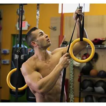 NAYOYA Gymnastic Rings Workout Set with Adjustable Straps for Full Body Strength Training and Bodyweight Crossfit Exercise