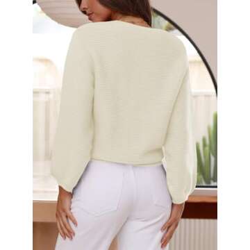 ARTFREE Womens Ribbed Knit Crewneck Sweater Oversized Lantern Sleeve Casual Loose Fall Winter Sweaters Pullover Tops White