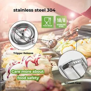 Dijkoo Stainless Steel Ice Cream Scoop - Perfectly Rounded Treats
