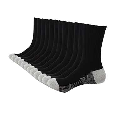 BUDERMMY Men's Cotton Moisture Wicking Heavy Cushion Crew Work Socks,6-12, 6Pairs (US, Numeric, 6, 9...