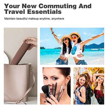 BEZOX Makeup Brush Holder - Travel Silicon Makeup Brush Case with Magnet Closure, Compact Brush Pouch Travel Essentials - Brown