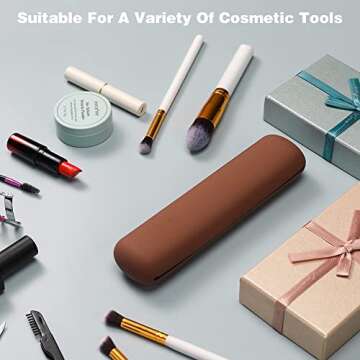 BEZOX Makeup Brush Holder - Travel Silicon Makeup Brush Case with Magnet Closure, Compact Brush Pouch Travel Essentials - Brown