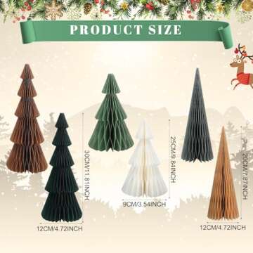 Watersay 6 Pcs Neutral Christmas Tree Honeycomb Centerpiece Minimalist 3D Paper Trees Centerpiece Ru...