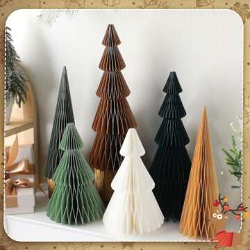 Watersay 6 Pcs Neutral Christmas Tree Honeycomb Centerpiece Minimalist 3D Paper Trees Centerpiece Rustic Reusable Table Decorations for Home Decor Xmas Gift(Green, Brown)