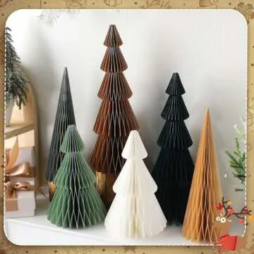 Watersay 6 Pcs Neutral Christmas Tree Honeycomb Centerpiece Minimalist 3D Paper Trees Centerpiece Rustic Reusable Table Decorations for Home Decor Xmas Gift(Green, Brown)