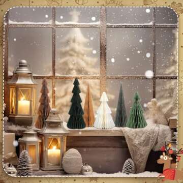 Watersay 6 Pcs Neutral Christmas Tree Honeycomb Centerpiece Minimalist 3D Paper Trees Centerpiece Rustic Reusable Table Decorations for Home Decor Xmas Gift(Green, Brown)