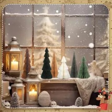 Watersay 6 Pcs Neutral Christmas Tree Honeycomb Centerpiece Minimalist 3D Paper Trees Centerpiece Rustic Reusable Table Decorations for Home Decor Xmas Gift(Green, Brown)