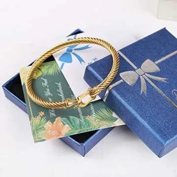 HX SHARE Twisted Cable Bracelet Stylish Fine Stainless Steel Cable Cuff Bracelet with Hook Clasp Bracelets Jewelry for Women （Upgrade 18K gold 6.7"）