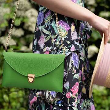 GEARONIC Clutch Purses, PU Leather Evening Envelope Clutch Handbags Womens Crossbody Bag with Chain Strap Green