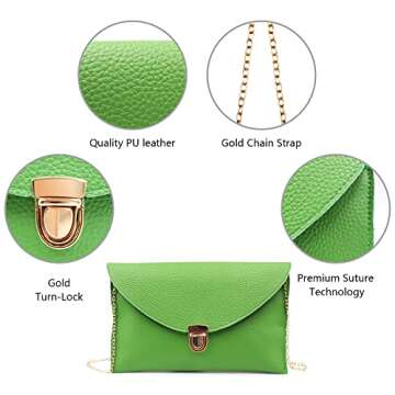 GEARONIC Clutch Purses, PU Leather Evening Envelope Clutch Handbags Womens Crossbody Bag with Chain Strap Green