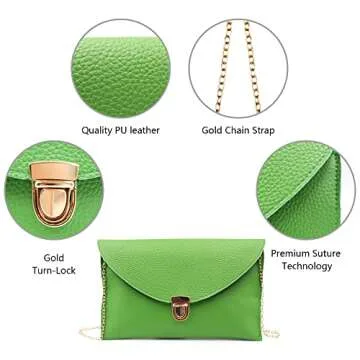 GEARONIC Clutch Purses, PU Leather Evening Envelope Clutch Handbags Womens Crossbody Bag with Chain Strap Green