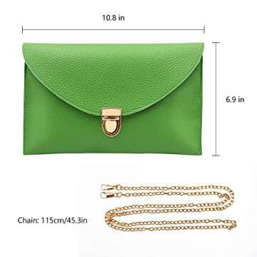 GEARONIC Clutch Purses, PU Leather Evening Envelope Clutch Handbags Womens Crossbody Bag with Chain Strap Green