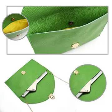 GEARONIC Clutch Purses, PU Leather Evening Envelope Clutch Handbags Womens Crossbody Bag with Chain Strap Green