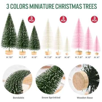 9Pcs Mini Christmas Trees in Green Beige and Pink