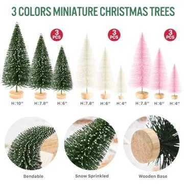 9Pcs Mini Christmas Trees in Green Beige and Pink