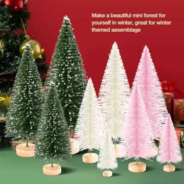 9Pcs Mini Christmas Trees in Green Beige and Pink