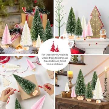9Pcs Mini Christmas Trees in Green Beige and Pink
